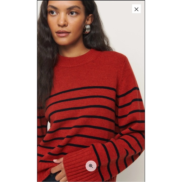 NTW Reformation Red Striped Wool Crew Sweater - Picture 3 of 7